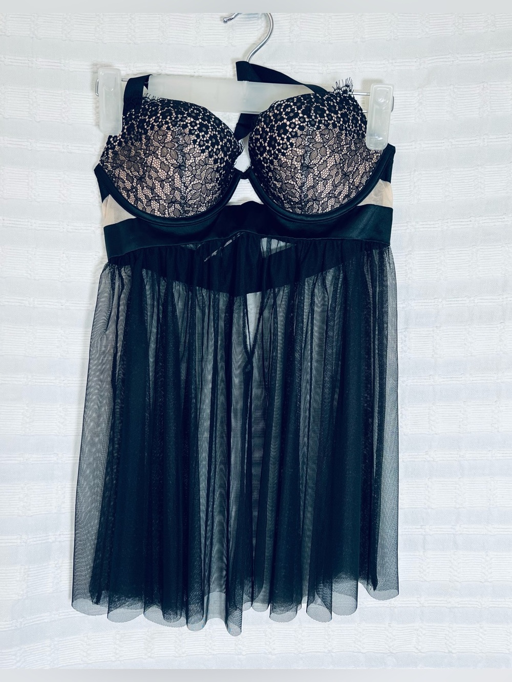 Victoria's Secret Black Lace & Nude Illusion Babydoll Chemise